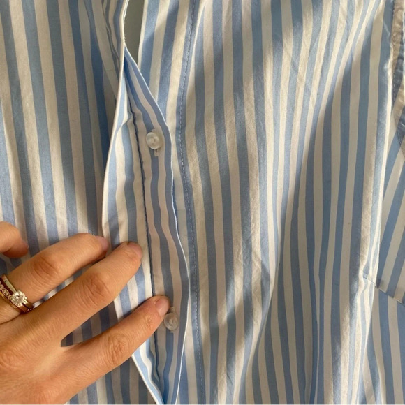 H&M 100% Cotton Striped Blue White Collared  Preppy Open Back Mini Dress Size 6 - Picture 8 of 16